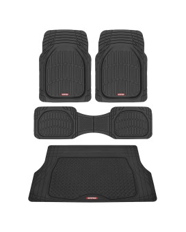 Motor Trend 4Pc Black Car Floor Mats Set Rubber Tortoise Liners W Cargo For Auto Suv Trucks All Weather Heavy Duty Floor Prot