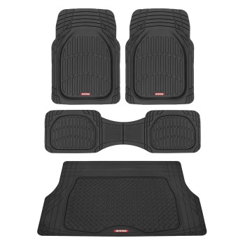 Motor Trend 4Pc Black Car Floor Mats Set Rubber Tortoise Liners W Cargo For Auto Suv Trucks All Weather Heavy Duty Floor Prot