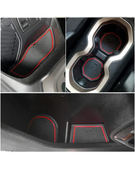 Auovo Antidust Door Mats For Renegade Accessories 2015 2016 2017 Cup Holder Inserts Liners Center Console Mats 16Pcs Red Trim