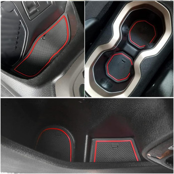 Auovo Antidust Door Mats For Renegade Accessories 2015 2016 2017 Cup Holder Inserts Liners Center Console Mats 16Pcs Red Trim