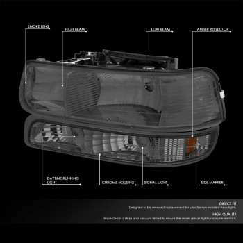 Dna Motoring Hlohcs994Psmab Smoke Lens Headlights Compatible With 9902 Silverado 0006 Suburbantahoe Bottom Bumper Lights