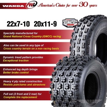 Wanda Set 4 Sport Atv Tires 22X710 Front 20X119 Rear Gncc Grand National Cross Country Race Tires 1007710085