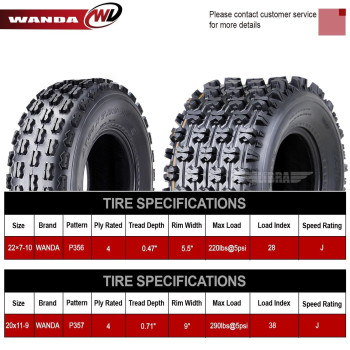 Wanda Set 4 Sport Atv Tires 22X710 Front 20X119 Rear Gncc Grand National Cross Country Race Tires 1007710085