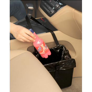 Kmmotors Car Trash Can Leather Trash Bag Foldable Hanging Bin Cute Car Gadgets Garbage Container Vegan Leathermedium Black