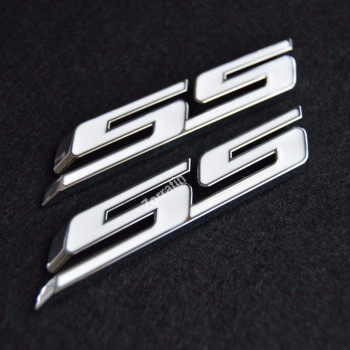 Set Of 2 Slant Ss Grill Side Fender Trunk Emblem Badge Decal With Sticker For Chevy Impala Cobalt Camaro 2010 2011 2012 2013 2