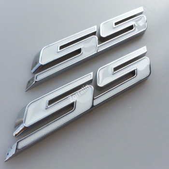 Set Of 2 Slant Ss Grill Side Fender Trunk Emblem Badge Decal With Sticker For Chevy Impala Cobalt Camaro 2010 2011 2012 2013 2