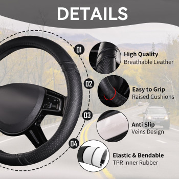 Car Pass Classical Leather Automotive Universal Steering Wheel Covers Universal Fit For Suvs Trucks Sedans Cars Vans 14515Inch