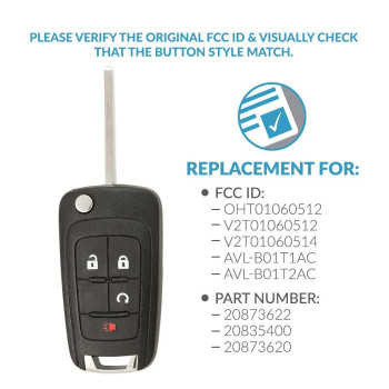 Keyless2Go Replacement For Keyless Remote 4 Button Flip Car Key Fob For Oht01060512