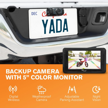 Yada Vehicle Backup Camera System 5 Dash Cam Rear View Car Monitor Digital Wireless Night Vision Waterproof Split Vie