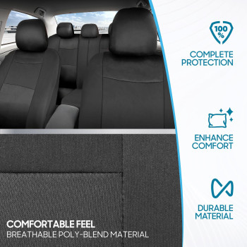 Bdk Polypro Car Seat Covers Full Set In Solid Charcoal Front And Rear Split Bench Seat Covers For Cars Easy To Install Acces