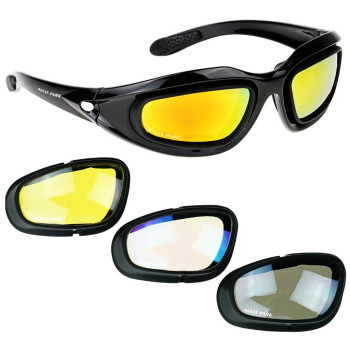 Aully Park Polarized Motorcycle Riding Glasses Black Frame With 4 Lens Kit For Outdoor Activity Sports