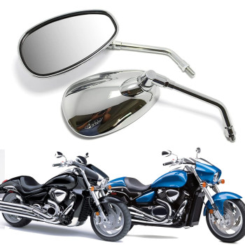 Motorcycle Chrome Rearview Side Mirrors For Kawasaki Suzuki Chopper Scooter 10Mm