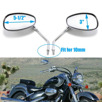 Motorcycle Chrome Rearview Side Mirrors For Kawasaki Suzuki Chopper Scooter 10Mm