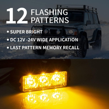 Fxc 2Pcs 3Led Strobe Lights Amber Waterproof Emergency Beacon Flash Lights Purishion Caution Bar 12 Different Flashing Car Suv