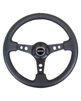 NRG RST-006BK Spoke & Circle Cutouts Reinforced Steering Wheel&44; Black Leather with Black - 350 mm