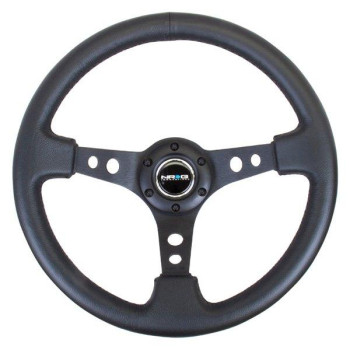 NRG RST-006BK Spoke & Circle Cutouts Reinforced Steering Wheel&44; Black Leather with Black - 350 mm