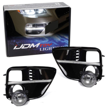 Ijdmtoy Led Daytime Running Light Halogen Fog Lamp Kit Compatible With 20152017 Subaru Wrxsti Includes Led Drl Fog Bezels