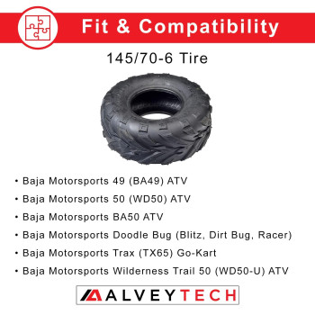 Alveytech 145706 Vtread Tire For The Baja Motorsports 49 Ba49 50 Wd50 Ba50 Doodle Bug Blitz Dirt Bug Racer Trax