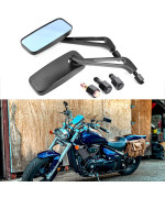 Devilmotor Black Rectangle Motorcycle Bobber Mirrors For Cruiser Chopper With Smoke Blue 8Mm10Mm Black