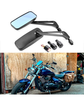 Devilmotor Black Rectangle Motorcycle Bobber Mirrors For Cruiser Chopper With Smoke Blue 8Mm10Mm Black