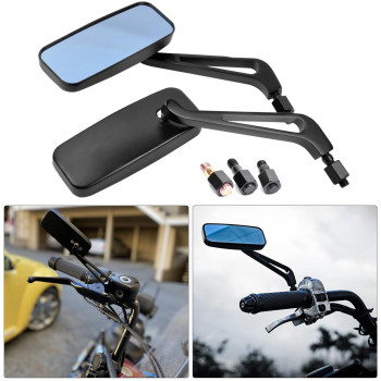 Devilmotor Black Rectangle Motorcycle Bobber Mirrors For Cruiser Chopper With Smoke Blue 8Mm10Mm Black