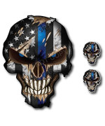 3 Pack Thin Blue Line Skull American Flag Police Officer Blue Lives Matter Sniper Vinyl Decal Stickers Car Truck Sniper Marines