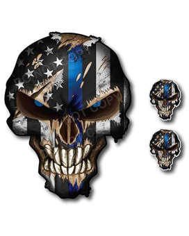 3 Pack Thin Blue Line Skull American Flag Police Officer Blue Lives Matter Sniper Vinyl Decal Stickers Car Truck Sniper Marines