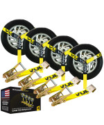 Vulcan Car Tie Down With Flat Hooks Lasso Style 2 Inch X 96 Inch 4 Pack Classic Yellow 3 300 Pound Safe Working Load