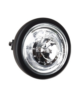 Taswk 6 12 Led Motorcycle Retro Black Clear Lens Headlight Halo Ring For Bobber Cafe Racer Cruiser Vintage Style