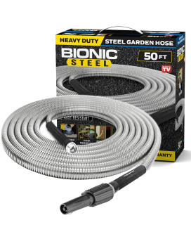 Bionic Steel Metal Garden Hose 50 Ft With Nozzle 304 Stainless Steel Water Hose 50 Ft Garden Hose Tough Flexible Lightweigh