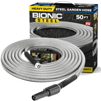 Bionic Steel Metal Garden Hose 50 Ft With Nozzle 304 Stainless Steel Water Hose 50 Ft Garden Hose Tough Flexible Lightweigh