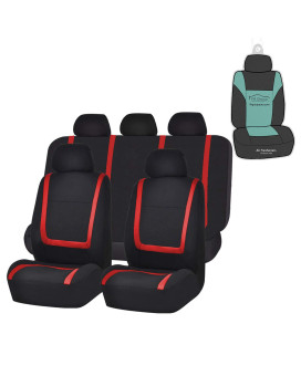 Fh Group Car Seat Covers Unique Flat Cloth Full Set Automotive Seat Covers Front Set And Rear Solid Bench Red Black Seat Covers