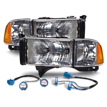 Perde Halogen Headlights Compatible With Dodge Ram 1500 2500 3500 Sport Conversion Set With Performance Lens And Harnesses Inclu