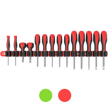 Olsa Tools Premium Wall Mount Screwdriver Organizer Red Nylon Black Clips Holds 14 Screwdrivers