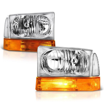 For 19992004 Ford Excursion F250 F350 Super Duty Pickup Truck 6Pcs Chrome Housing Headlight Amber Lens Turn Signal Corner Lamp