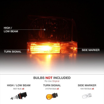 For 19992004 Ford Excursion F250 F350 Super Duty Pickup Truck 6Pcs Chrome Housing Headlight Amber Lens Turn Signal Corner Lamp