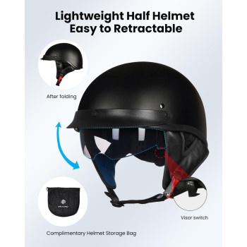 Ilm Half Helmet Motorcycle Open Face Sun Visor Quick Release Buckle Dot Approved Cycling Motocross Suits Men Women Model205V S