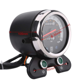 Qiilu 12V Dual Speedometer Motorcycle Dual Odometer Speedometer Speedo Meter Gear Digital Display 95Mm Mounting Hole With Cable