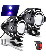 Motorcycle Led Fog Lights U7 Spotlight Daytime Running Lights Bicycle Lights With Blue Angel Eyes Halo Ring And Switch 2Sets