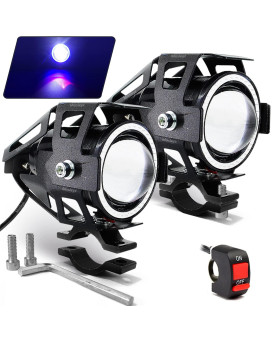 Motorcycle Led Fog Lights U7 Spotlight Daytime Running Lights Bicycle Lights With Blue Angel Eyes Halo Ring And Switch 2Sets