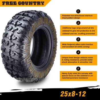 Free Country Set Of 2 Premium Atvutv Tires 25X812 8Pr Wside Scuff Guard