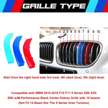 Xotic Tech Mcolored Tri Grille Insert Trims Strips Front Center Kidney Grilles Compatible With Bmw F10 F11 5 Series Standard C