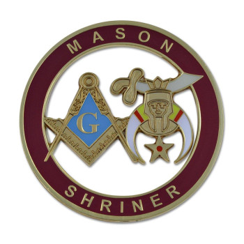 Mason Shriner Masonic Auto Emblem Burgundy Gold3 Diameter