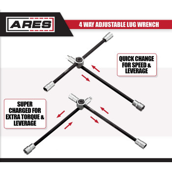 Ares 70092 4Way Sliding Lug Wrench Adjustable Sliding Lug Wrench Gives Superior Leverage Collapses For Convenient Storage