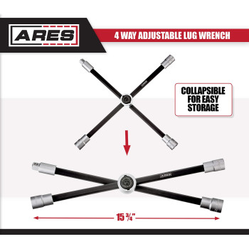 Ares 70092 4Way Sliding Lug Wrench Adjustable Sliding Lug Wrench Gives Superior Leverage Collapses For Convenient Storage