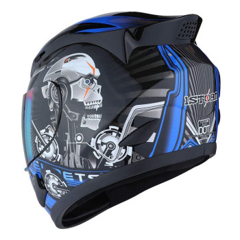 1Storm Motorcycle Bike Full Face Helmet Mechanic Skull Tinted Visor Blue