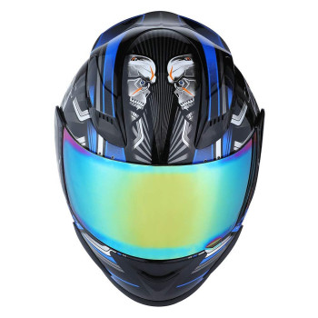 1Storm Motorcycle Bike Full Face Helmet Mechanic Skull Tinted Visor Blue