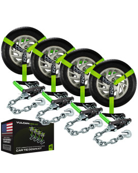 Vulcan Car Tie Down With Chain Anchors Lasso Style 2 Inch X 96 Inch 4 Pack Highviz 3 300 Pound Safe Working Load