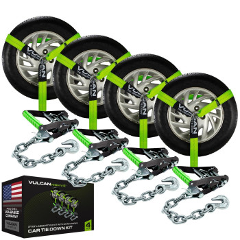 Vulcan Car Tie Down With Chain Anchors Lasso Style 2 Inch X 96 Inch 4 Pack Highviz 3 300 Pound Safe Working Load