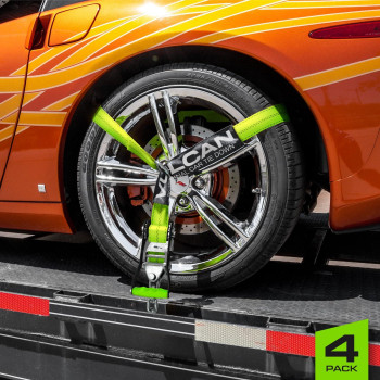 Vulcan Car Tie Down With Chain Anchors Lasso Style 2 Inch X 96 Inch 4 Pack Highviz 3 300 Pound Safe Working Load